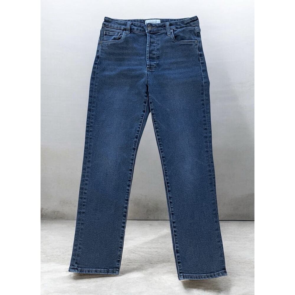 Evereve Ever Straight Jeans Women’s 27 Blue High Rise Button Fly Straight Denim